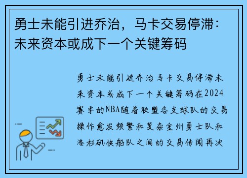 勇士未能引进乔治，马卡交易停滞：未来资本或成下一个关键筹码