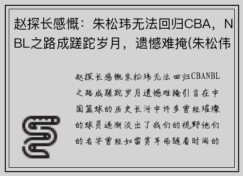 赵探长感慨：朱松玮无法回归CBA，NBL之路成蹉跎岁月，遗憾难掩(朱松伟 cba)