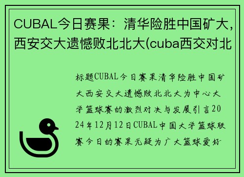 CUBAL今日赛果：清华险胜中国矿大，西安交大遗憾败北北大(cuba西交对北大)